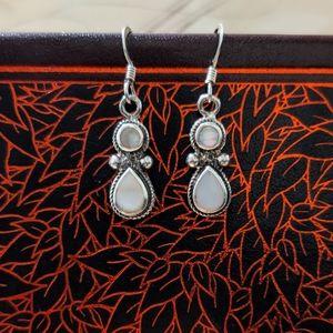 Sterling Silver Dangling Mother of Pearl Earrings
